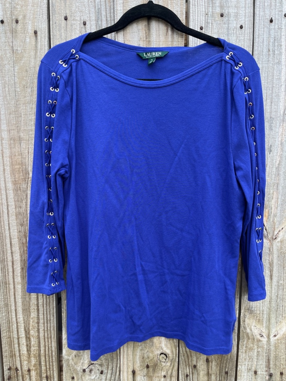 Lauren Ralph Lauren Royal Blue Lace-Up Sleeve Long Sleeve Top